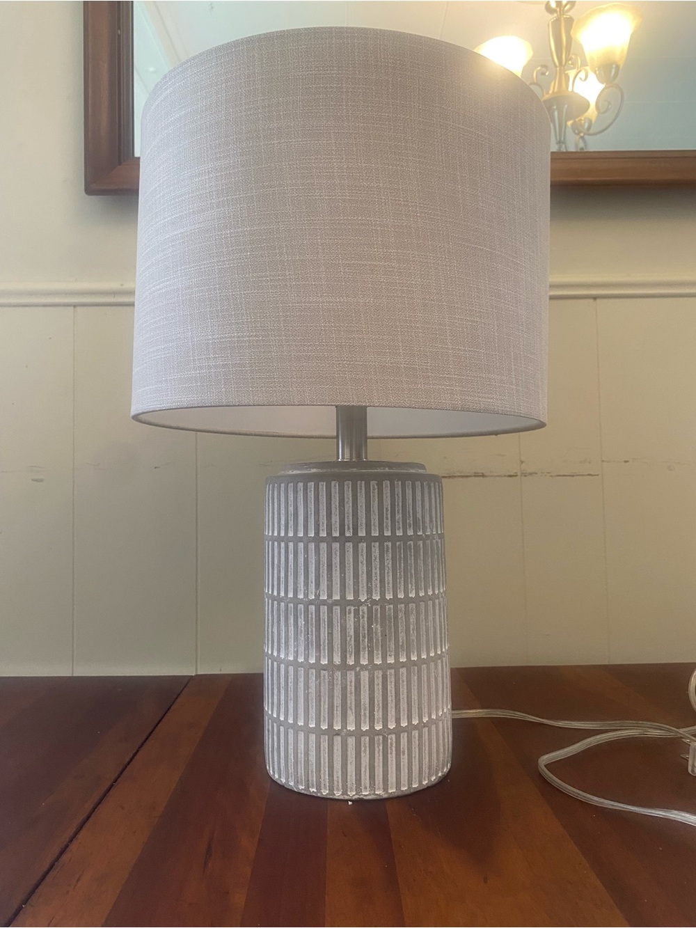 Neutral Gray Ceramic Table Lamp with Linen Shade